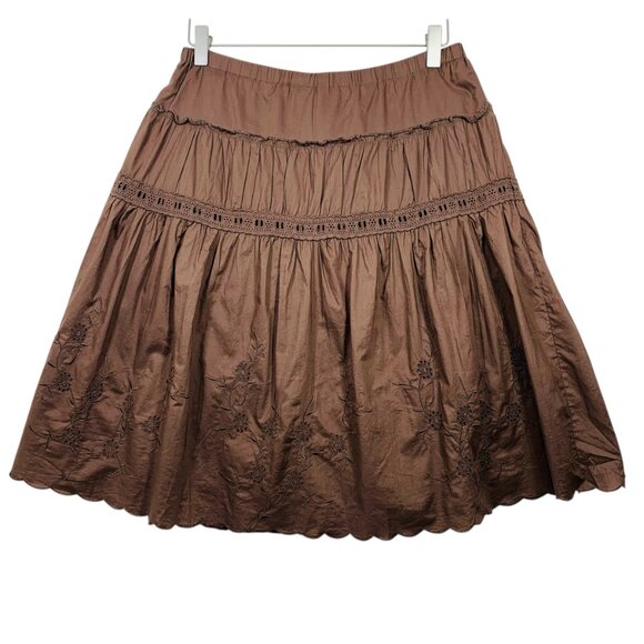 BOHO flared embraided chocolate brown skirt size 8 NAVADA - Picture 8 of 13
